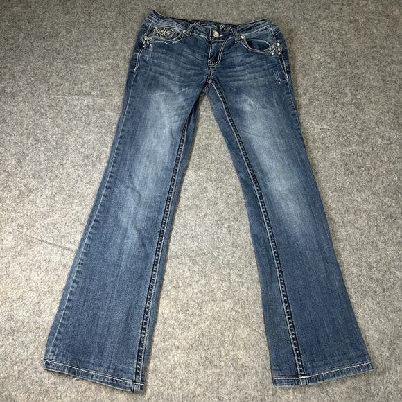 Grace In LA Jeans Size 27 Medium Wash Boot Cut Stretch Denim Embellished Flaws - Picture 1 of 15